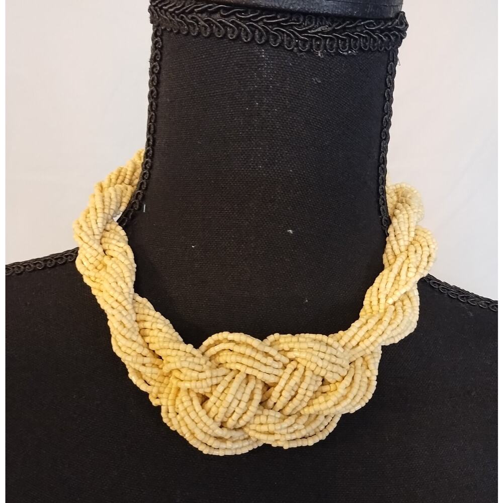 Vintage Beaded Twist Knot Braid Necklace Bone Colored 20"